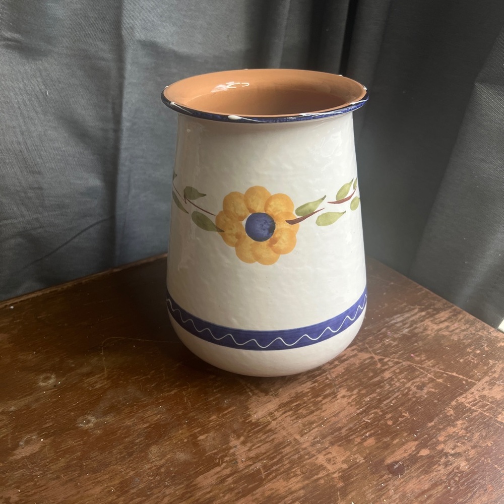 Furio home Floral Ceramic Vase with Blue and Yellow Accents made in Italy